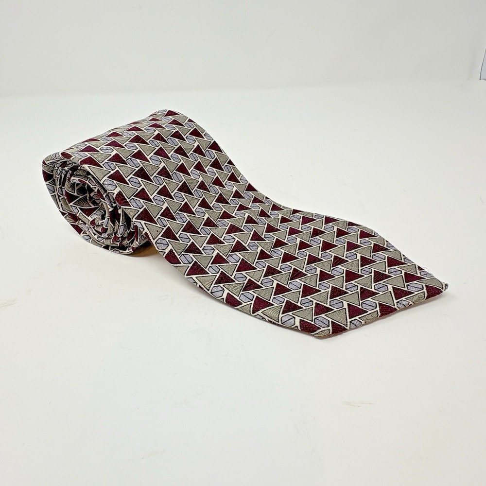 Robert Talbott Studio Silver Maroon Geometric Tie Finest Silk Made in USA